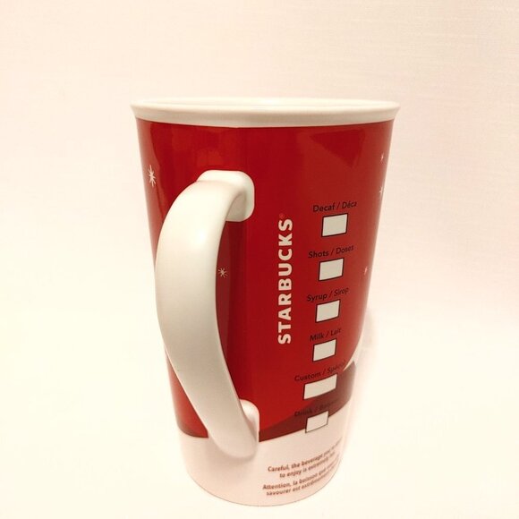 RARE 2011 STARBUCKS Christmas Mug Red Holiday DOG BOY Sled 16oz 473ml - Picture 2 of 8